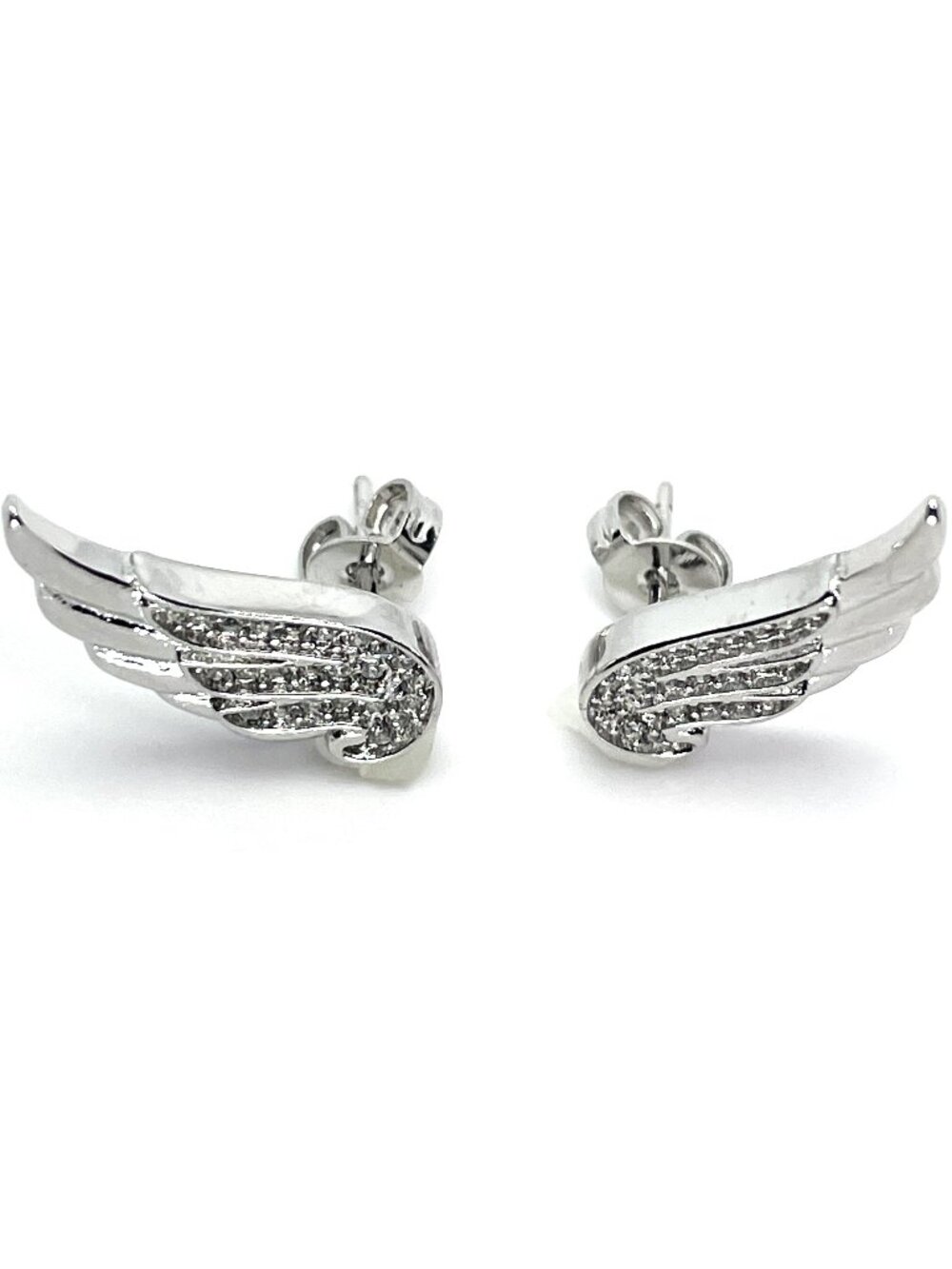 Angel Wing Earrings Studs Rhodium Plated, made with Crystals by Swarovski, 19mm